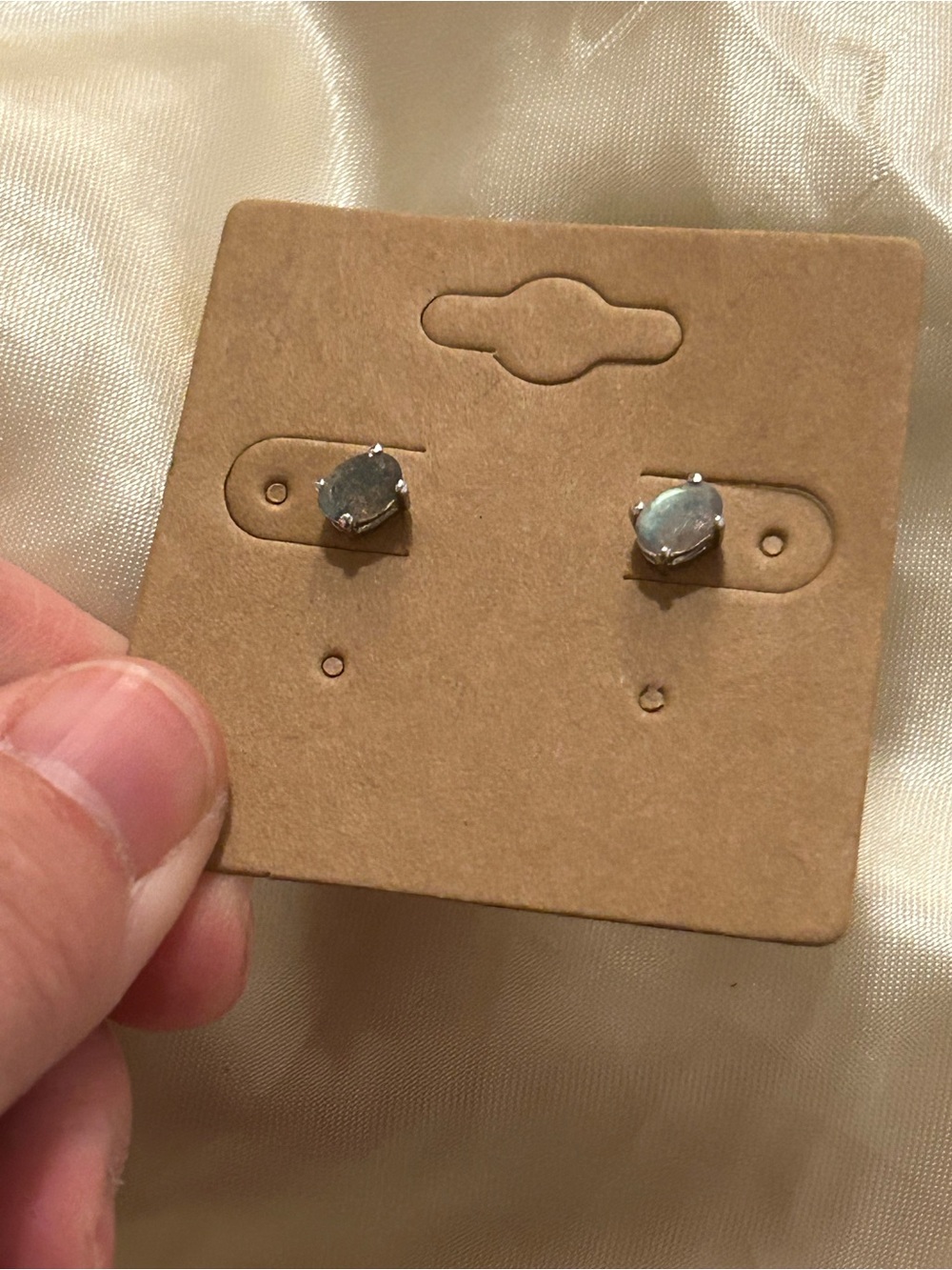 Tiny Sterling Silver Labradorite Oval prong Stud Earrings